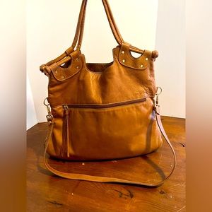 LUCIANA VERDE Clutch  Foldover Crossbody Bag. Genuine Brown Leather.